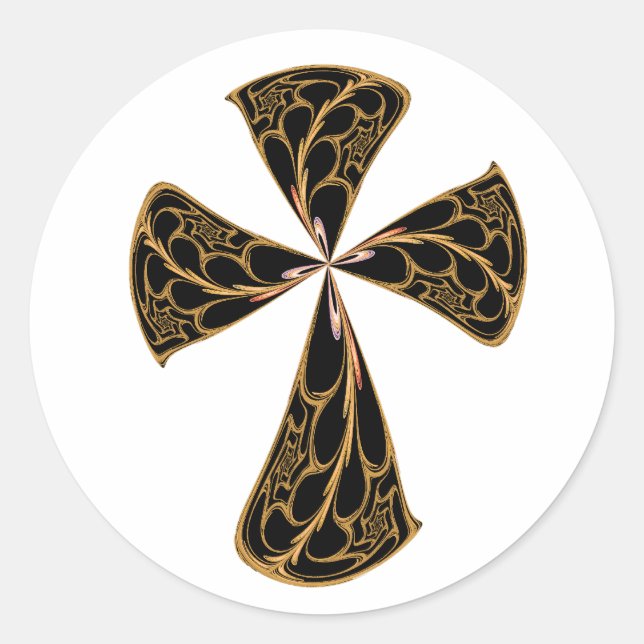 Gold Filigree Cross Classic Round Sticker (Front)