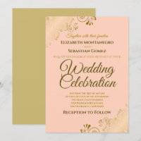 Gold Filigree Elegant Formal Coral Peach Wedding