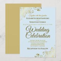 Gold Filigree Elegant Formal Powder Blue Wedding