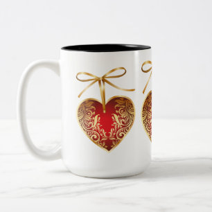 Gold Filigree Heart Two-Tone Coffee Mug