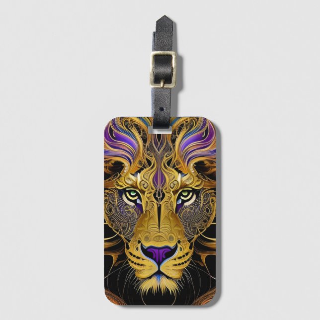 Gold Filigree Lion  Luggage Tag (Front Vertical)