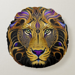 Gold Filigree Lion  Round Cushion