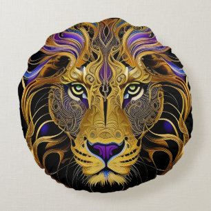 Gold Filigree Lion  Round Cushion
