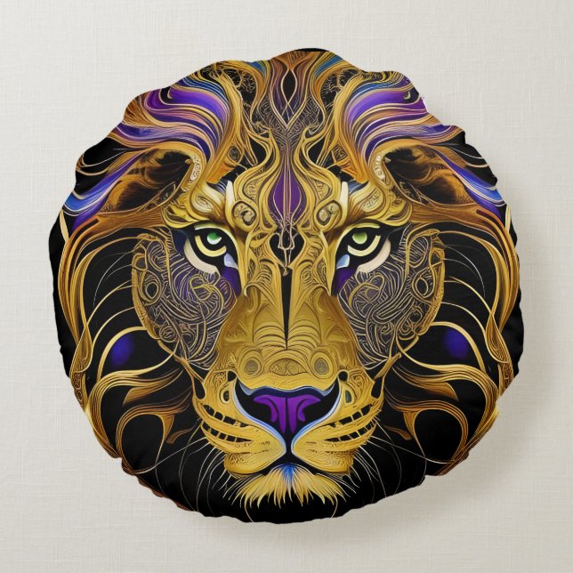 Gold Filigree Lion  Round Cushion (Back)