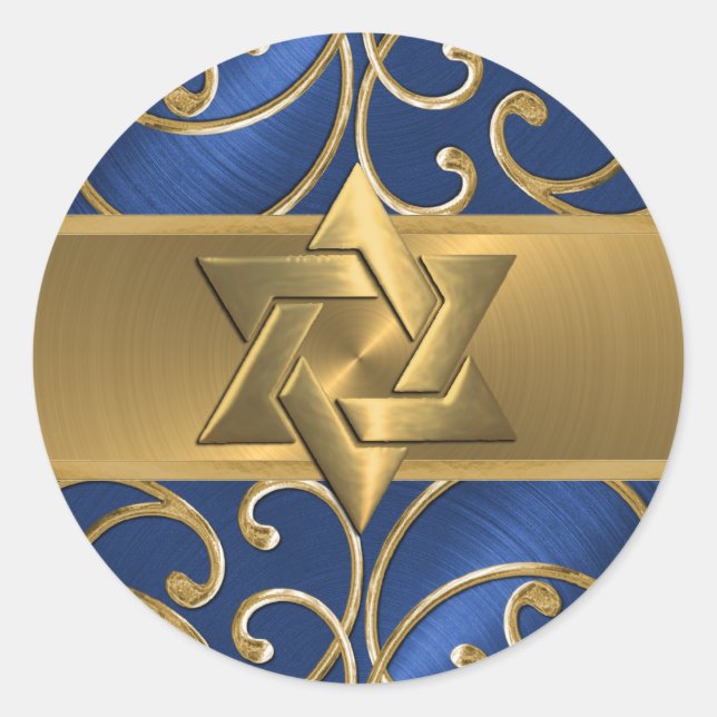 Gold Filigree Swirls Star of David Classic Round Sticker (Front)
