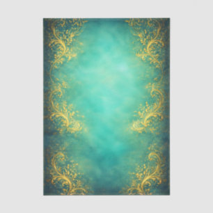 Gold Filigree, Teal Background EZ7 Decoupage Tissue Paper