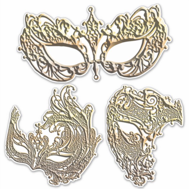 Gold Filigree Venetian Mardi Gras Masks Art (Front)