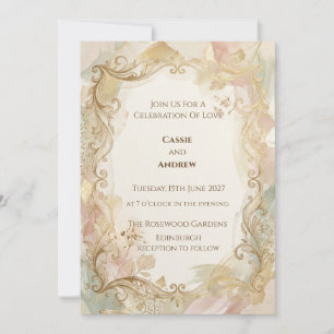 Gold Filigree Vintage Floral Wedding Invitation