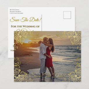 Gold Filigree Wedding Save the Date Photo Card