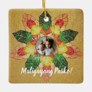 Gold Filipino Parol Style, Philippines Ceramic Ornament