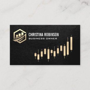 Gold Finance Icon   Golden Candlestick Graph Business Card