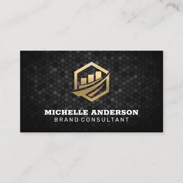 Gold Financial Icon | Geometric Background Business Card (Front)