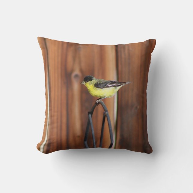 Gold Finch and Old Wooden Fence  Cushion (Front)