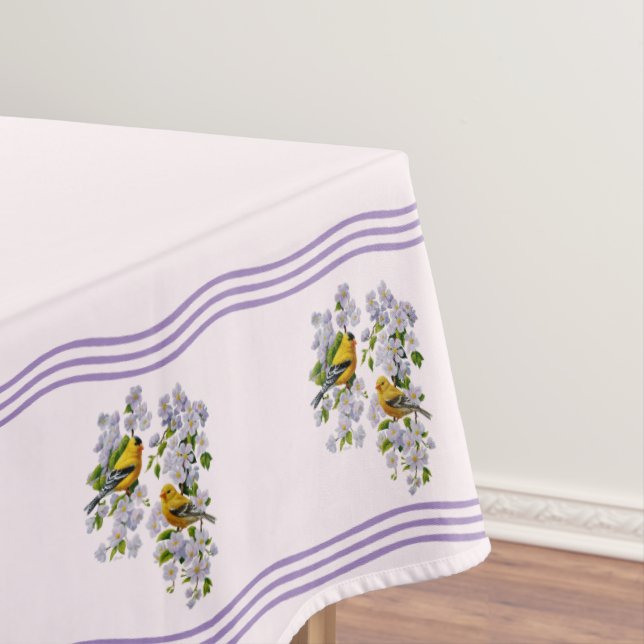 Gold Finches & Apple Blossoms Tablecloth (In Situ)