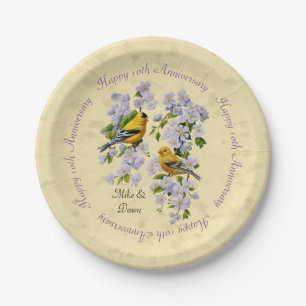 Gold Finches & Apple Blossoms Yellow Paper Plate