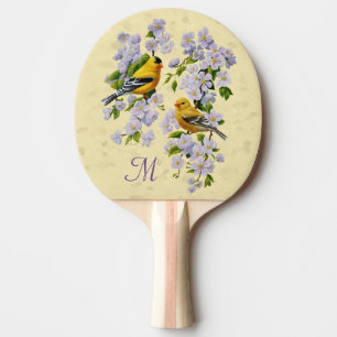 Gold Finches & Apple Blossoms Yellow Ping Pong Paddle