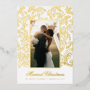 Gold Fine Filigree Married Christmas Foil Holiday Card