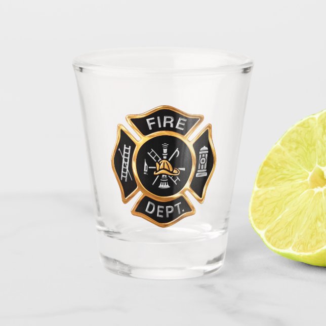 Gold Fire Department Firefighter Badge Shot Glass (Front)