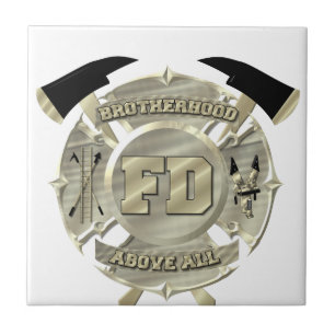 Gold Firefighter Brotherhood Symbol Ceramic Tile