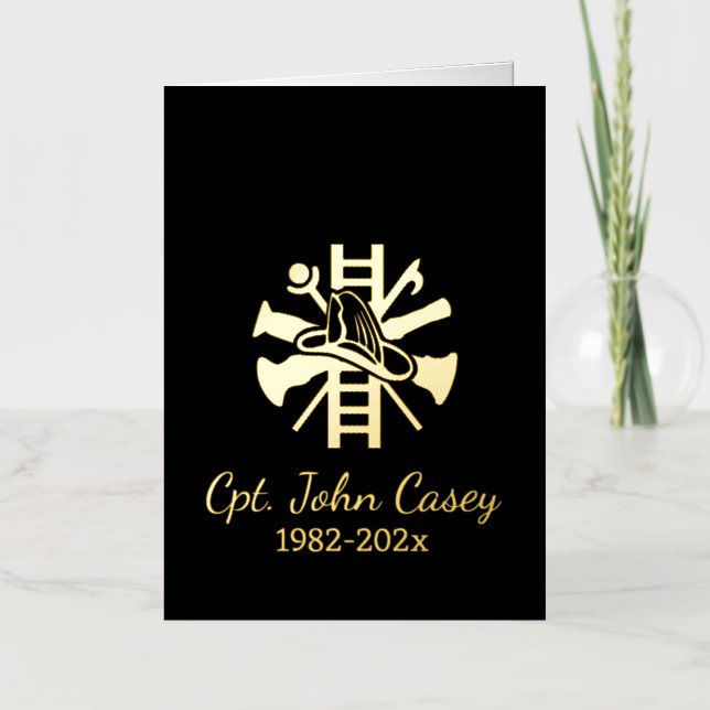 Gold Firefighter Logo Memorial  Foil Greeting Card (Front)