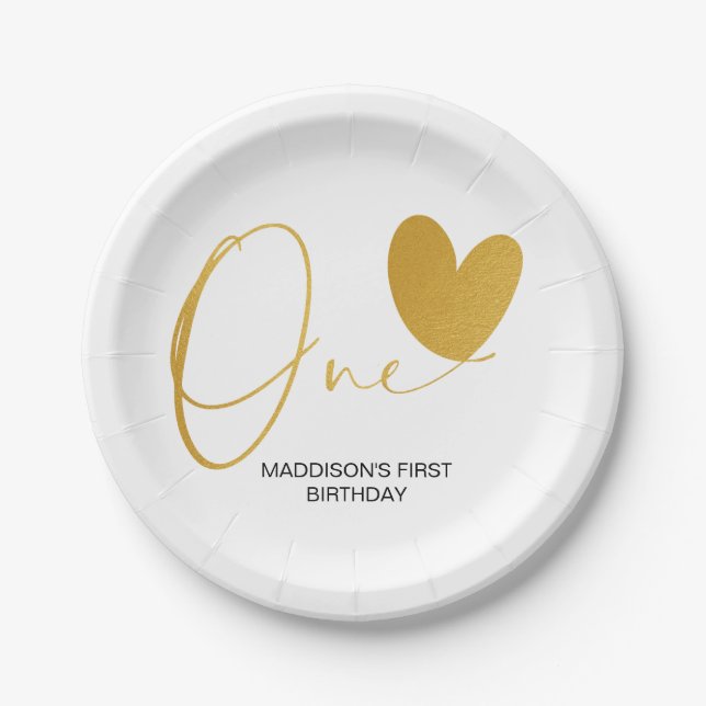 Gold First Birthday Party Decor One Birthday Paper Plate (Front)