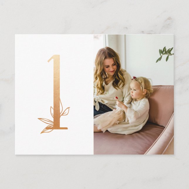 Gold First Birthday Photo Thank you Post Card (Front)