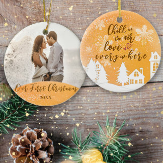 Gold First Christmas Together Warm Quote Photo Ceramic Ornament