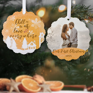 Gold First Christmas Together Warm Quote Photo Tree Decoration Card