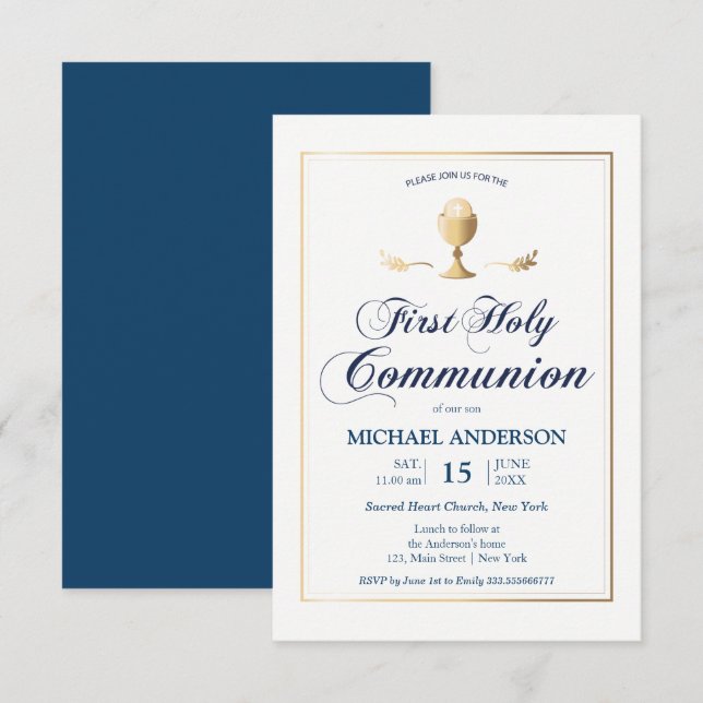Gold First Communion Elegant Invitation (Front/Back)