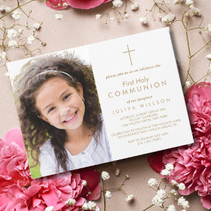 Gold First Communion Photo Invitation