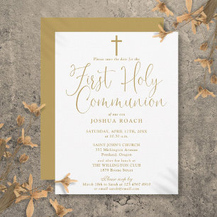 Gold First Holy Communion Save The Date Postcard
