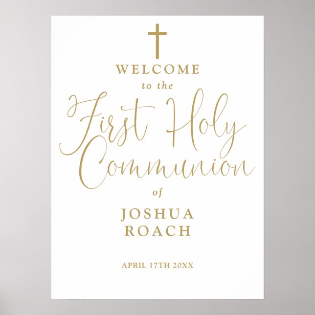 Gold First Holy Communion Welcome Sign (Front)