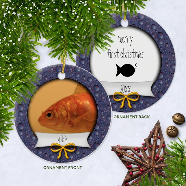 Gold Fish • Goldfish • Fishy's First Christmas Ceramic Ornament (Ceramic Keepsake Goldfish Ornament with Name and Year )