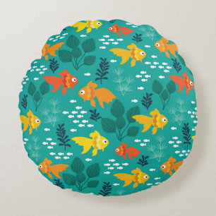Gold Fish in Aquarium Round Cushion
