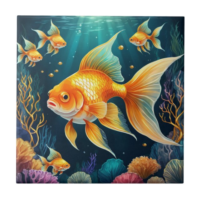 Gold Fish in Underwater Ceramic Tile (Front)