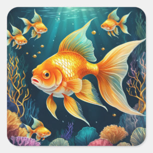 Gold Fish in Underwater Square Sticker