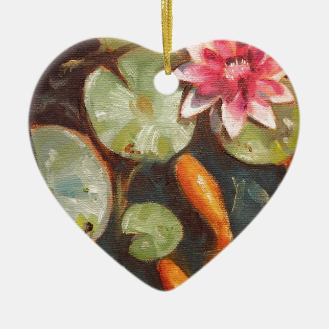 Gold Fish Koi Pond Water Lilies Ceramic Tree Decoration (Front)