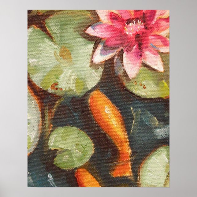 Gold Fish Koi Pond Water Lilies Poster (Front)