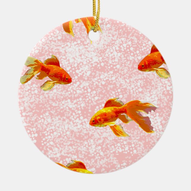 Gold fish pattern pink ceramic ornament (Front)