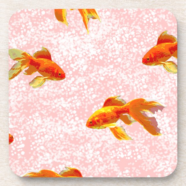 Gold fish pattern pink coaster (Front)