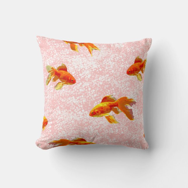 Gold fish pattern pink cushion (Front)
