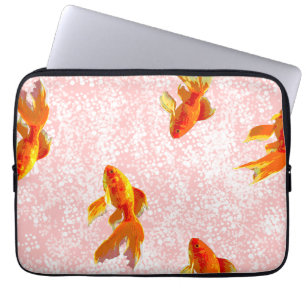 Gold fish pattern pink laptop sleeve