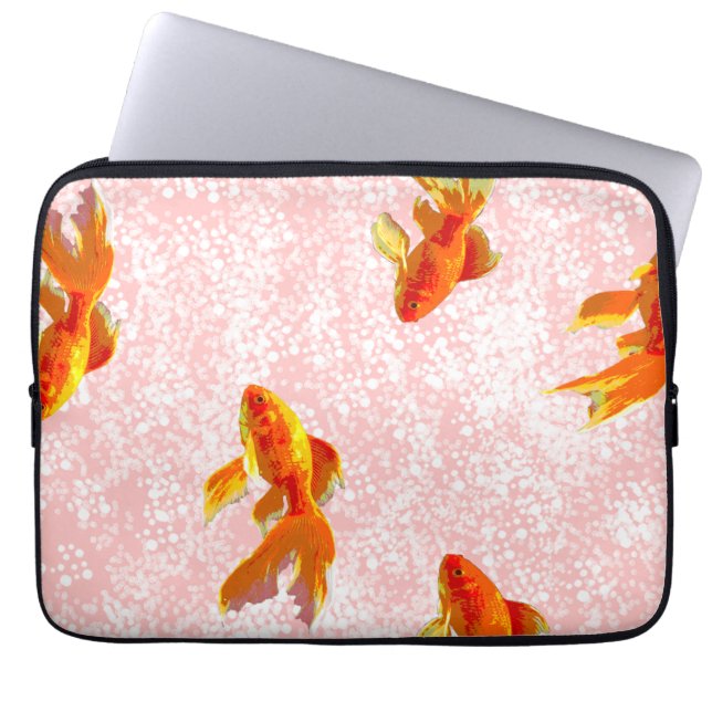 Gold fish pattern pink laptop sleeve (Front)