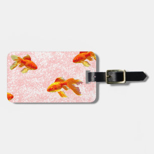 Gold fish pattern pink luggage tag