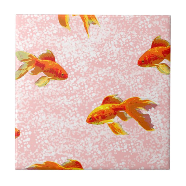 Gold fish pattern pink tile (Front)