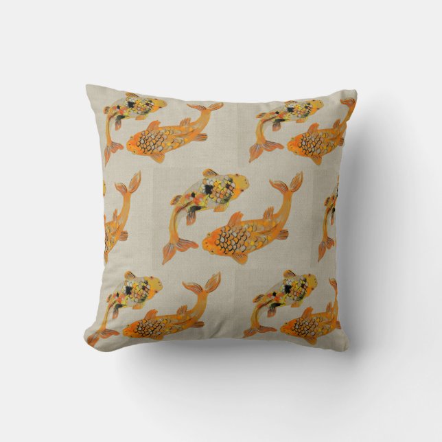 Gold Fish Pond Throw Pillow (Front)