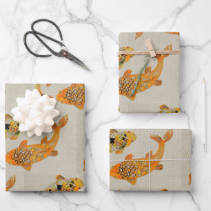 Gold Fish Pond Wrapping Paper Sheet