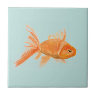 Gold Fish Watercolor Tropical Swimming Ocean Ceramic Tile