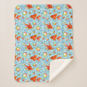 gold fishes and soap bubbles sherpa blanket