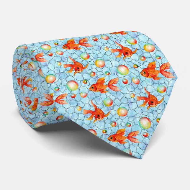 gold fishes and soap bubbles tie (Rolled)